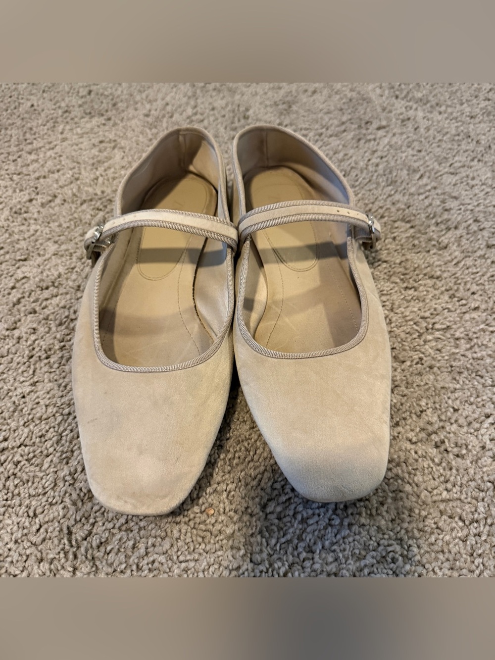Zara Classic Mary Jane Flats in Light Beige